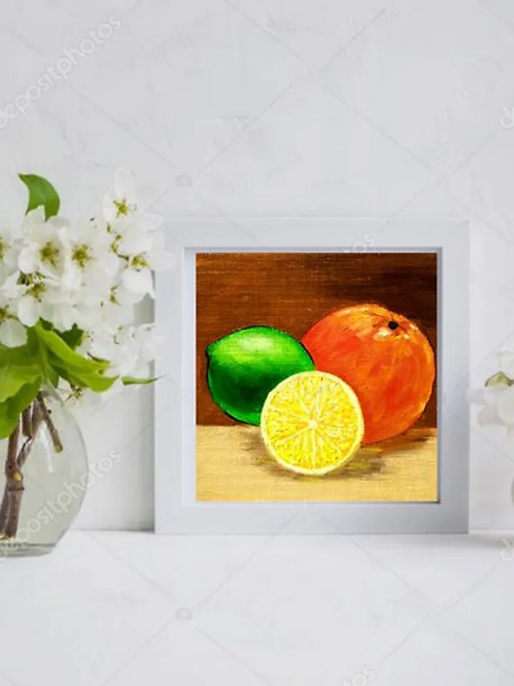 Still Life Fruit Art Orange Lime Lemon Original Oil Painting Fruit Painting