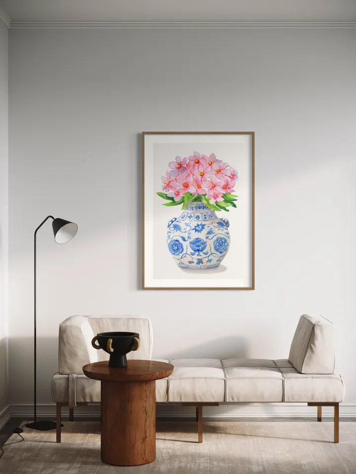 Chinoiserie Watercolor Vase Art Print Blue And White Porcelain Vase Ginger Jar Wall Art Farmhouse Decor Housewarming Gift Vintage Wall Art