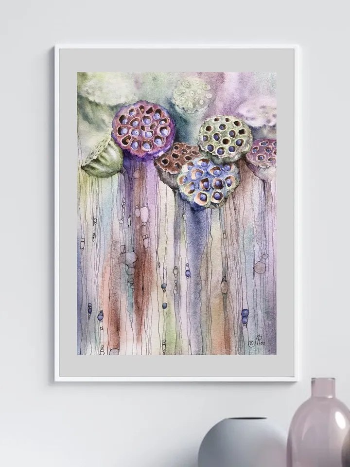 Flowers Original Lotus Painting Watercolor and ink Water Lilies Art