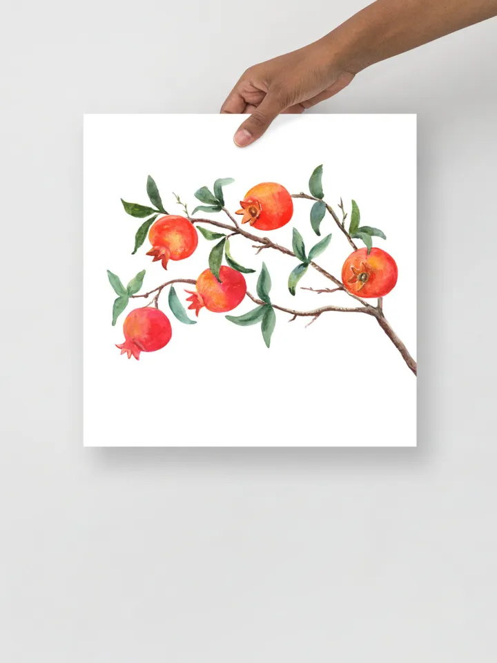 Pomegranate Tree Art Print, Watercolor Painting, Pomegranate Artwork, Vintage Fruit Trees, Gift For Chef, Fruit Painting, Still Life Fruit,