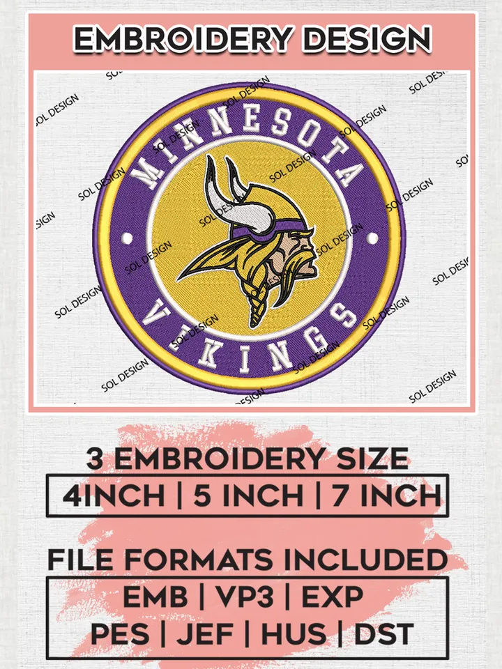 NFL Minnesota Vikings Circle Logo Embroidery Designs, NFL Vikings, NFL Embroidery Designs, NFL Minnesota Vikings Machine Embroidery Design, Digital Download