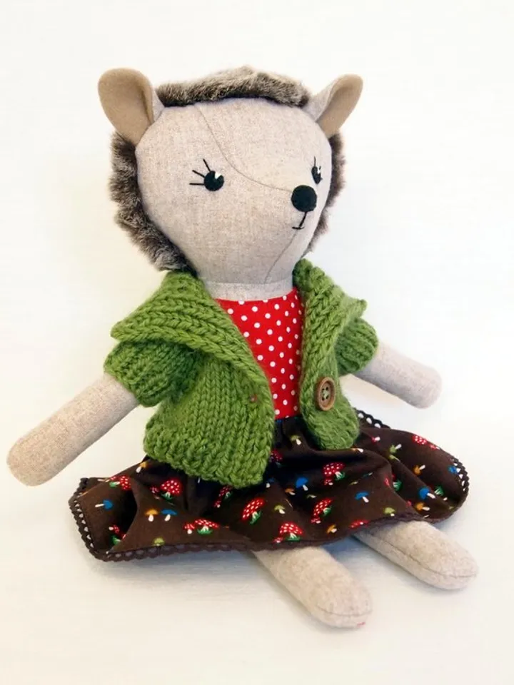 Hedgehog girl, wool plush animal toy, stuffed soft doll, hedgehog fabric toy
