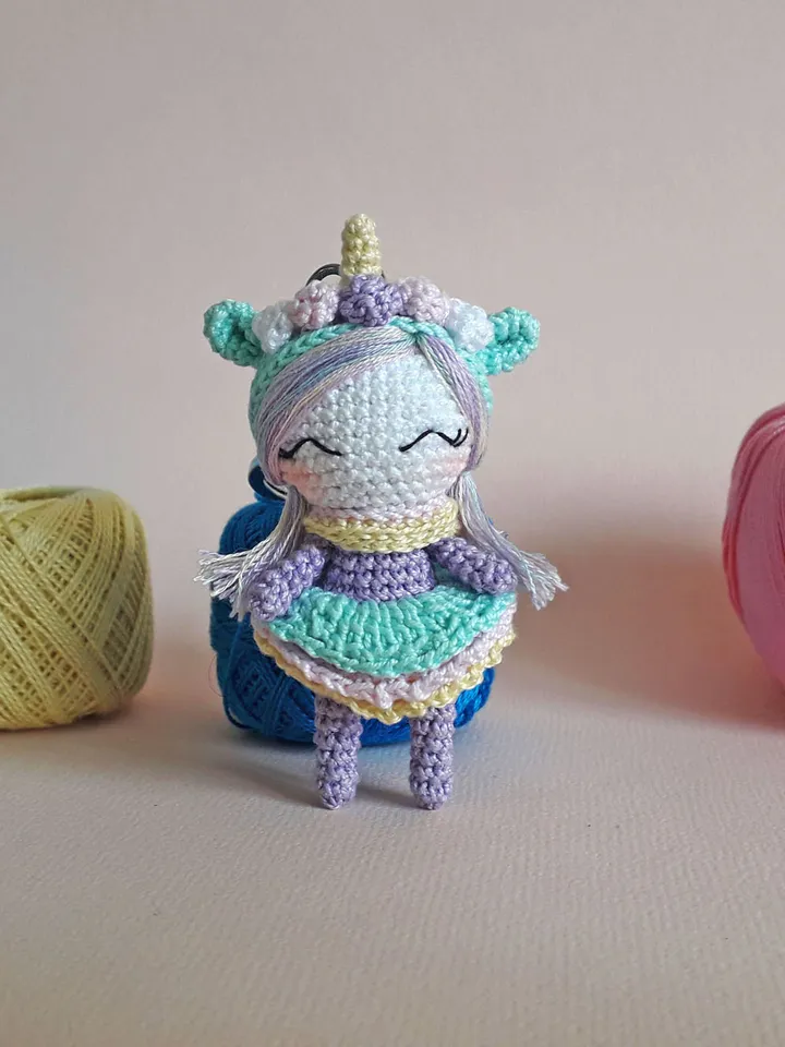 Pattern crochet unicorn. pattern keychain. pattern unicorn. pattern miniature. crochet doll. pattern unicorn doll