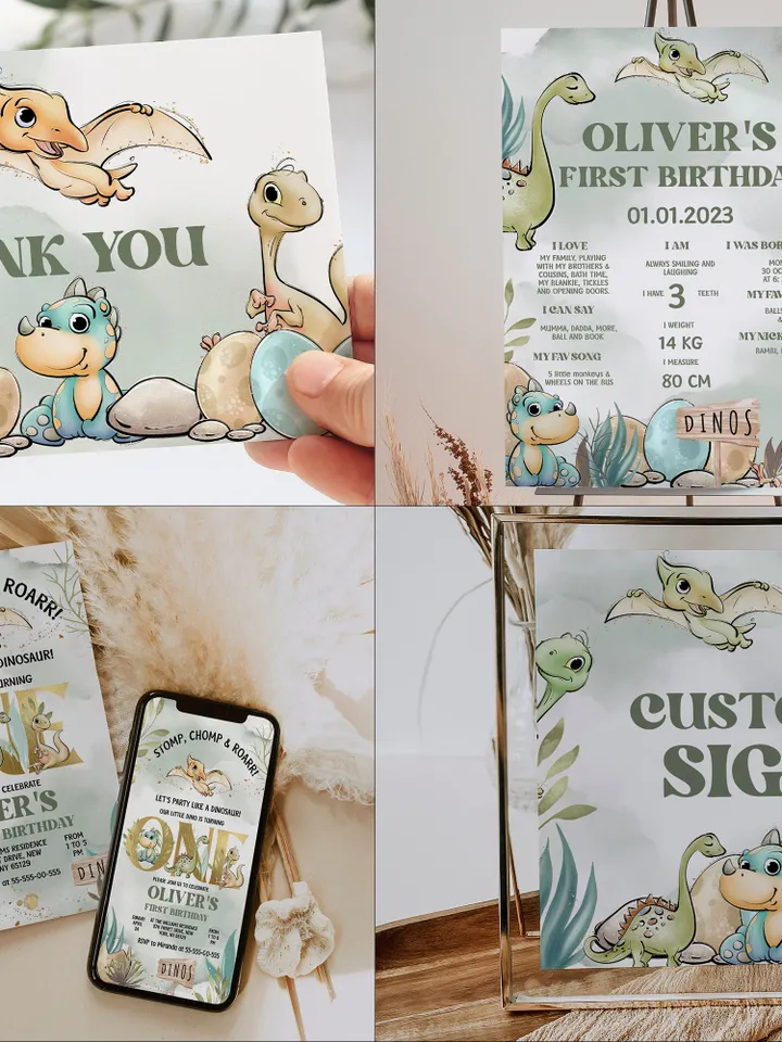 Editable BIG BIRTHDAY BUNDLE Dinosaur Party First Birthday ; Dinosaur Birthday Party; Dinosaur Party Birthday Template Instant Download; di1