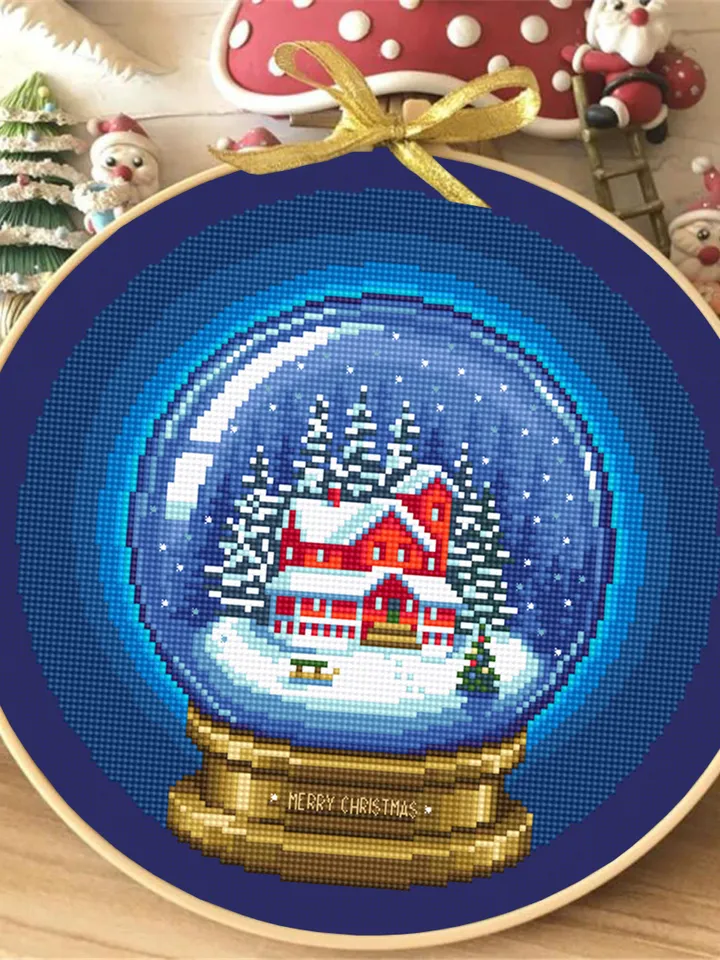 Merry Christmas cross stitch pattern download PDF, Snow ball cross stitch chart, Winter holiday hand embroidery PDF, Christmas ball #N59