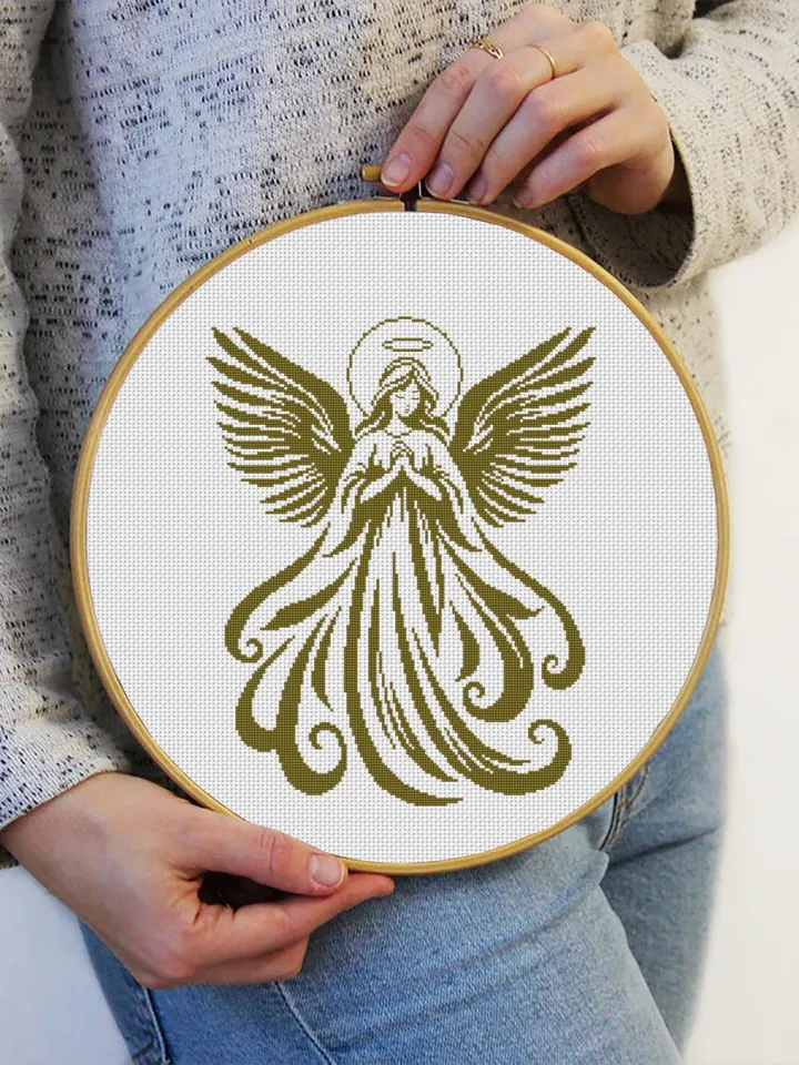 Guardian angel cross stitch pattern PDF download Angel silhouette cross stitch chart for beginner, Angel ornament pattern digital PDF #O16