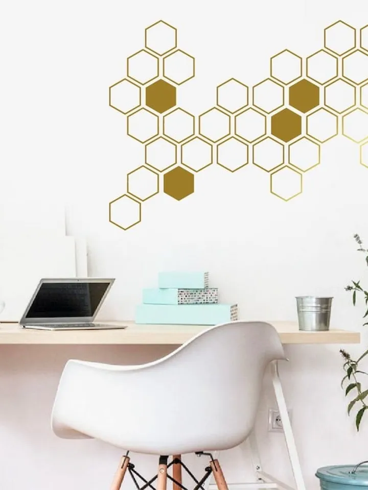 Honeycomb Wall Decals - Geometric Wall Decals, Gold Vinyl Decals, Honeycomb Decal, Vinyl Wall Decals, Living Room Decals, Wall Sticker ga46