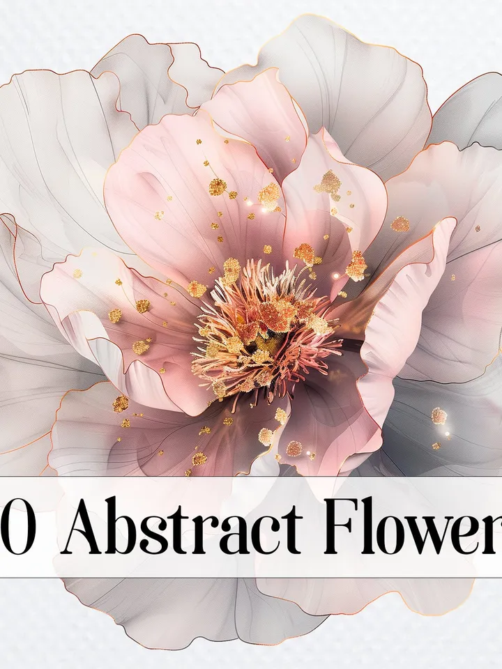 20 Abstract Flowers PNG Clipart, Pink Grey Flowers, Printable Watercolor clipart, Abstract Flowers sublimation, Paper craft, junk journal