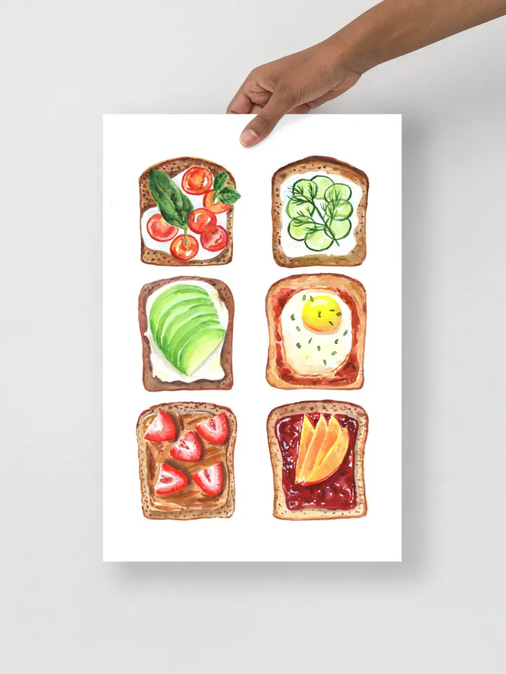 Food Poster Watercolor Painting Breakfast Art Print Kitchen Wall Decor Pop Food Art Avocado Toast Print Egg Wall Art Funny Gift Food Art