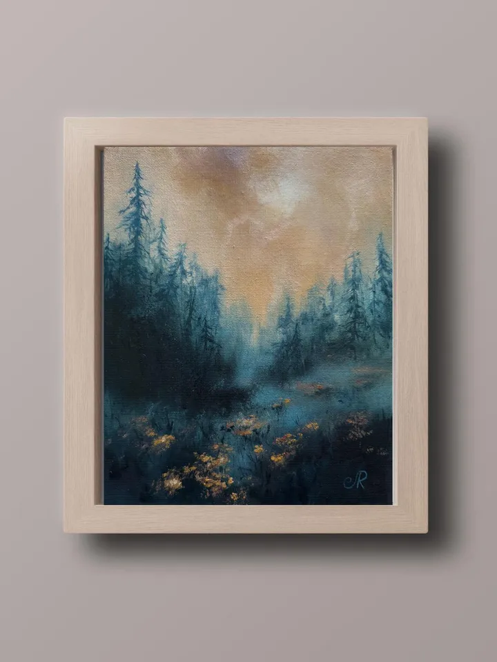 Forest Oil Painting Trees Original Wall Art Foggy Forest Painting