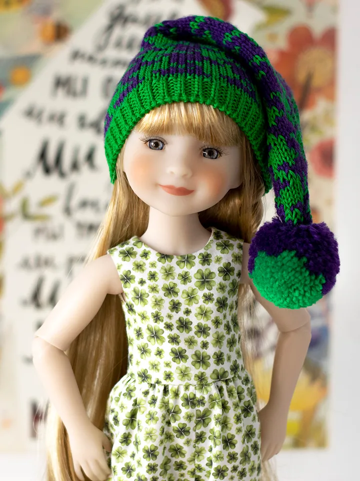 Elf hat with pompom for Ruby Red Fashion Friends doll for Christmas or Saint Patrick's day, doll accessory, doll costume