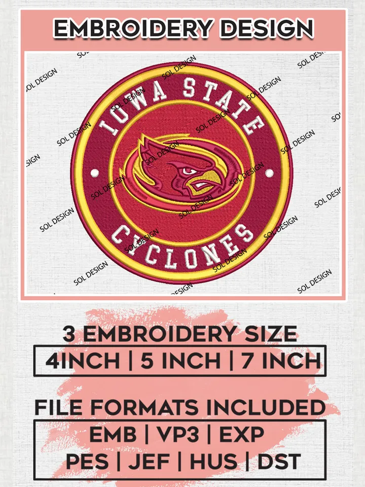 NCAA Lowa State Cyclones Round Logo Embroidery, NCAA Lowa State Logo Embroidery files, NCAA Teams, Machine embroidery designs, Digital Download