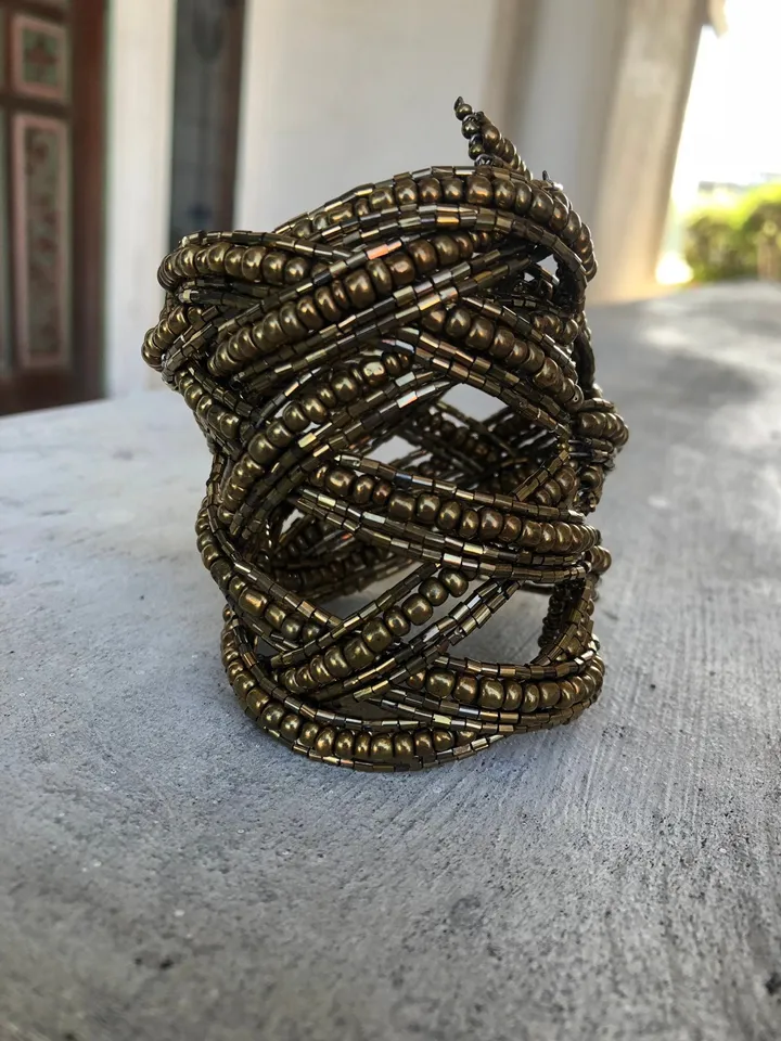Beaded handmade bracelet bronze color wide handmade, wide elegant beaded bracelet, beads artwork, beads bracelet wide woman, classy bracelet