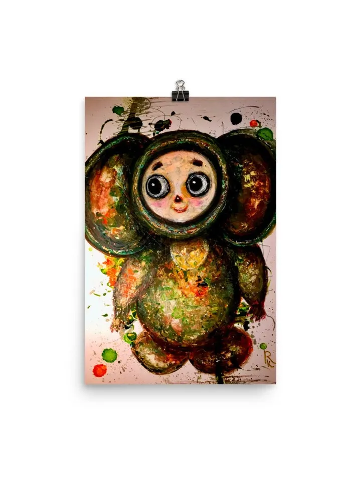 Cheburashka Photo paper poster made with my original mix media artwork,nursery room decor,unique gift.