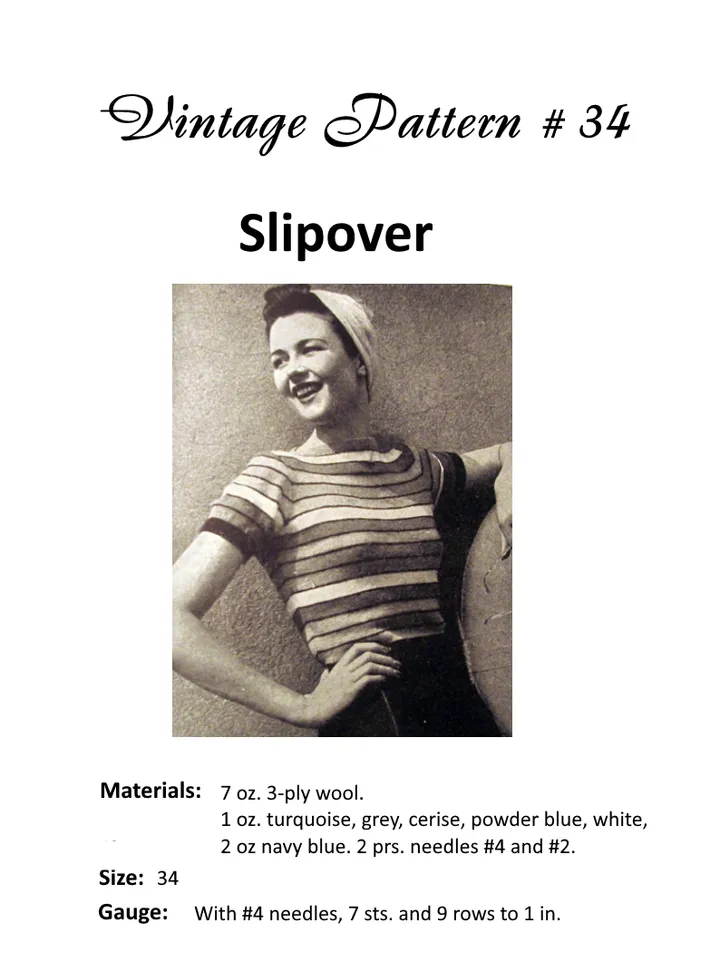 Vintage Knitting Pattern 34 Slipover Women