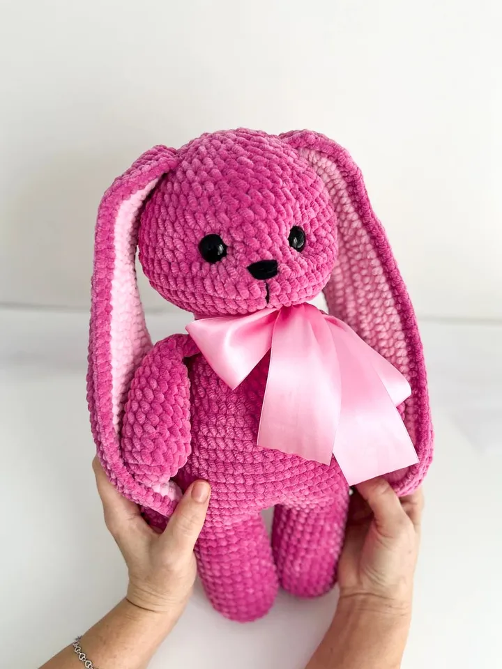 pink plush bunny, crocheted