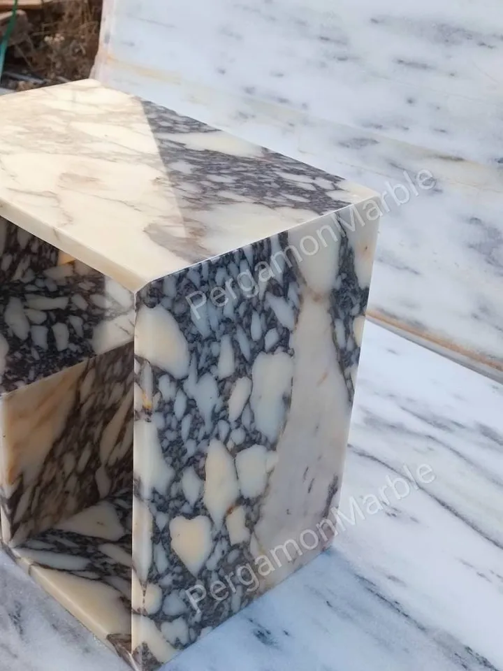 Calacatta Viola Marble End Table Side Table Special design shelf system Nightstand