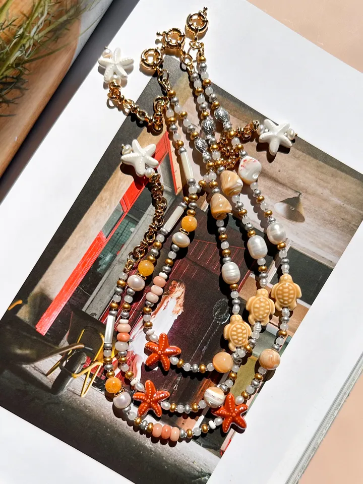 Beaded Summer Necklace with Starfish Charm