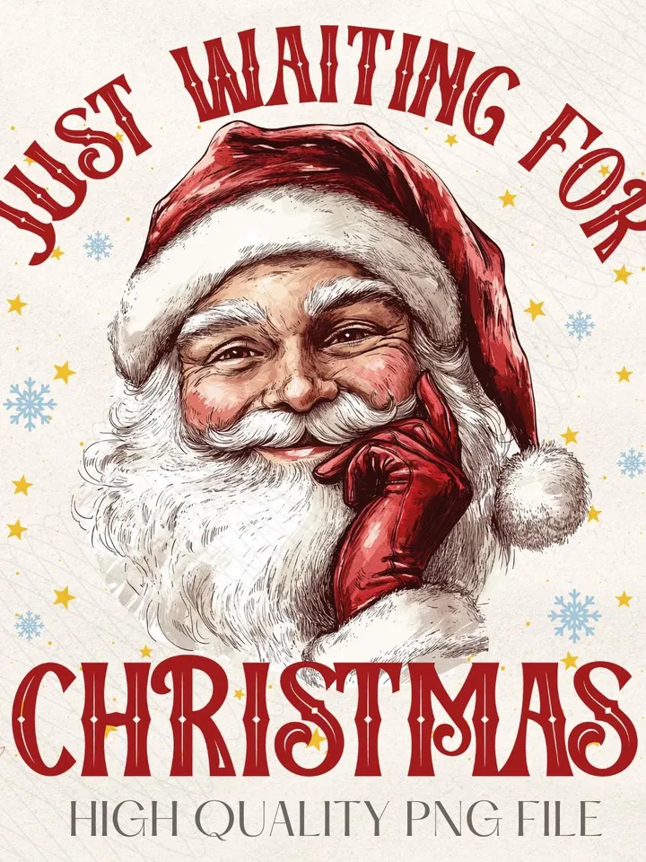Waiting For Christmas png, Retro Christmas png, Vintage Santa png, Christmas png, Santa Claus png, Merry Christmas png, Santa Sublimation