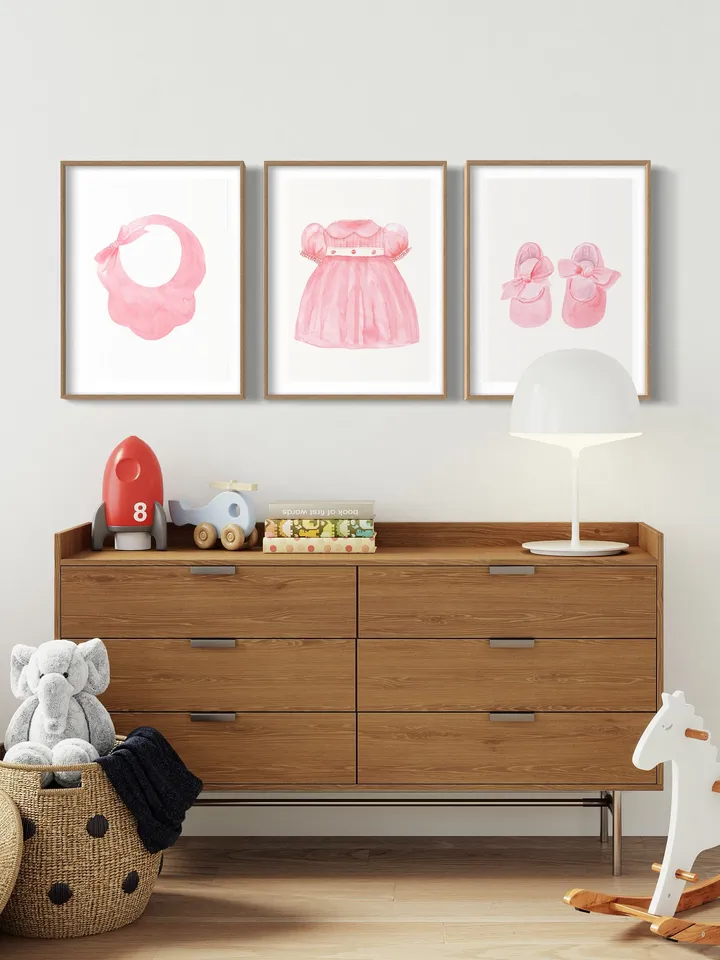 Pink Nursery Art, Set Of 3 Prints,Watercolor Painting, Baby Girl Prints, New Baby Nursery, Set Of Nursery Print, Baby Room Decor Girl, Pink