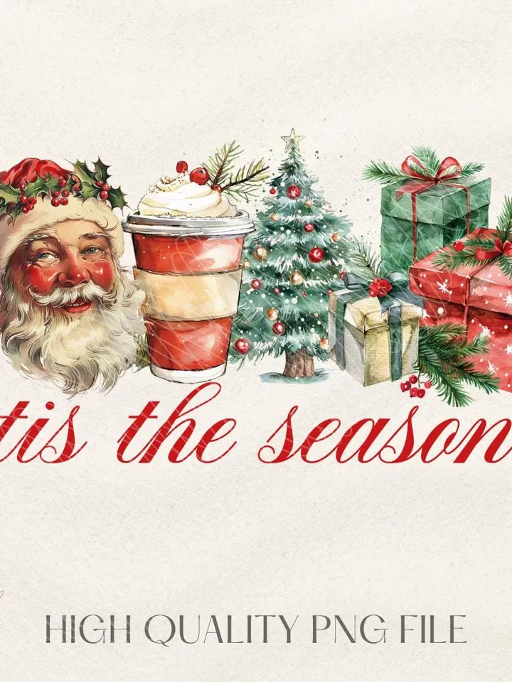 Retro Christmas png, Tis the Season Png, Santa Claus png, Watercolor Christmas png, Christmas sublimation, Merry Christmas, Christmas vibes