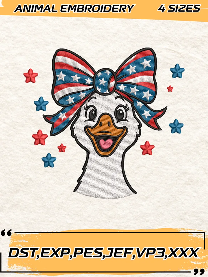 Fourth of July Goose Embroidery Design,Animal Embroidery Design, Silly Goose Design,4 Sizes,Digital Download
