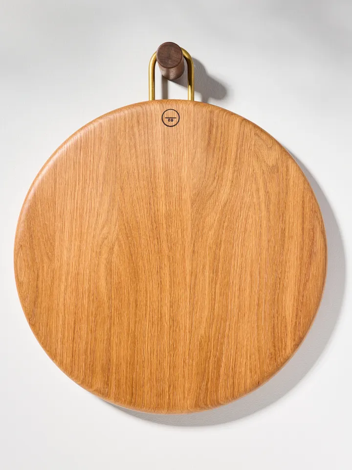 White Oak and Brass Cutting Board - Curvy round and smooth shape
