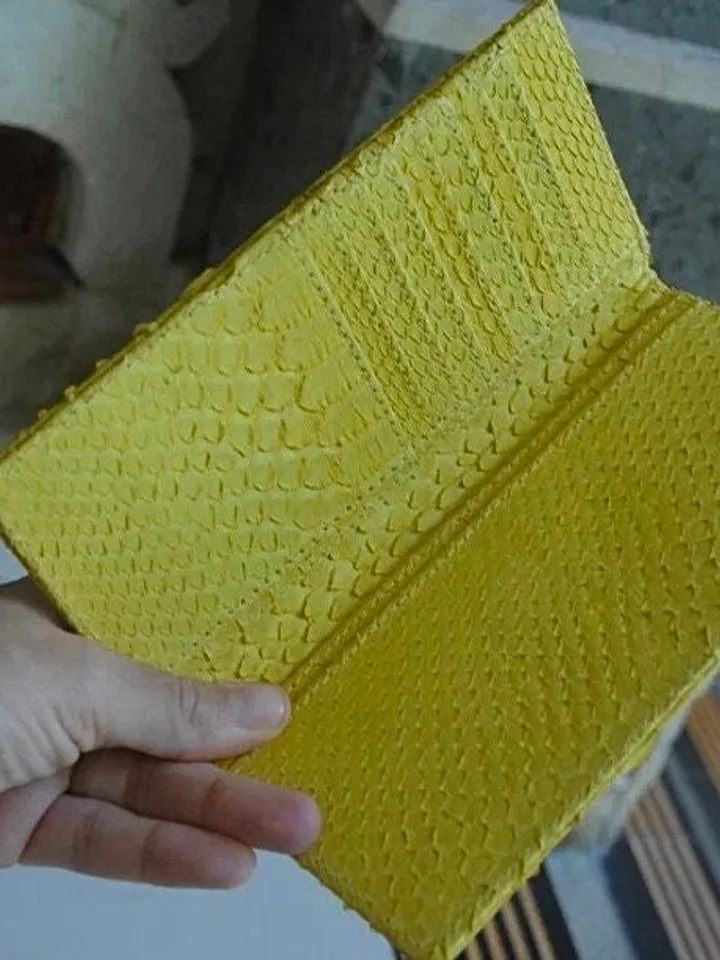 Genuine python skin flat unisex yellow wallet / small money reptile purse / exotic leather snakeprint / cardholder gift idea