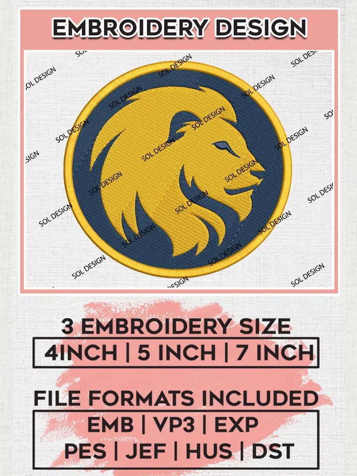 Texas A&M Commerce Lions Head Mascot Logo Machine Embroidery Design, NCAA Texas A&M Commerce Lions Embroidery Design Design files, NCAA Embroidery Designs, NCAA Machine Embroidery Designs, Digital Download