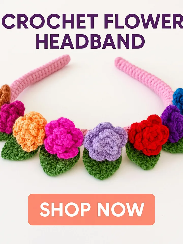 Colourful Crochet Rose Headband Design - Crochet Hair Bow Clip For Kids - Natural Headband Quick Pattern - Flower Baby Headbands