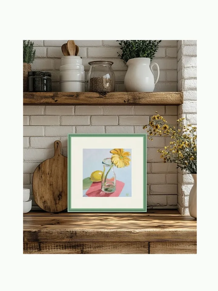 Original Small Oil Painting Still Life Yellow Flower and Lemon Artwork Lemon and Yellow Blossom Decor