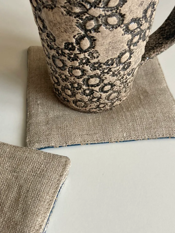 Mug holder Set of 5 Linen coasters 4.5'' x 4.5''