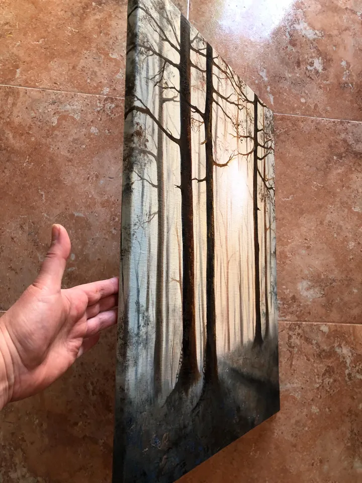 Forest Oil Painting Original Foggy Forest Wall Art Landscape Trees Painting