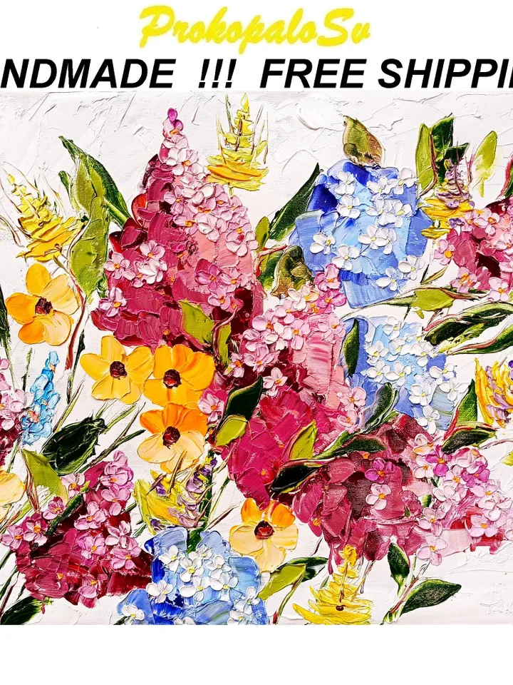 Flowers Painting Original Art Oil Painting Floral Artwork Iris Wall Art Flower 16 by 20 inches by ArtProkopaloSv