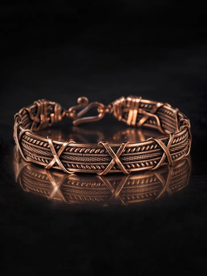 Woven copper wire bracelet Antique style handcrafted copper jewelry Unique gift
