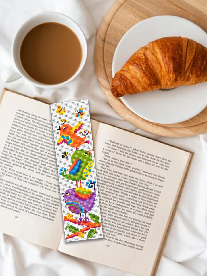 Folk bird bookmark cross stitch pattern PDF download Funny birds cross stitch chart, Cute bookmark pattern digital PDF Bird lover gift #B415