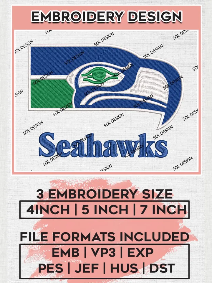 NFL Seattle Seahawks Logo Embroidery Designs, NFL Seahawks Embroidery Designs, NFL Embroidery Designs, NFL Seattle Seahawks Machine Embroidery Design, Digital Download