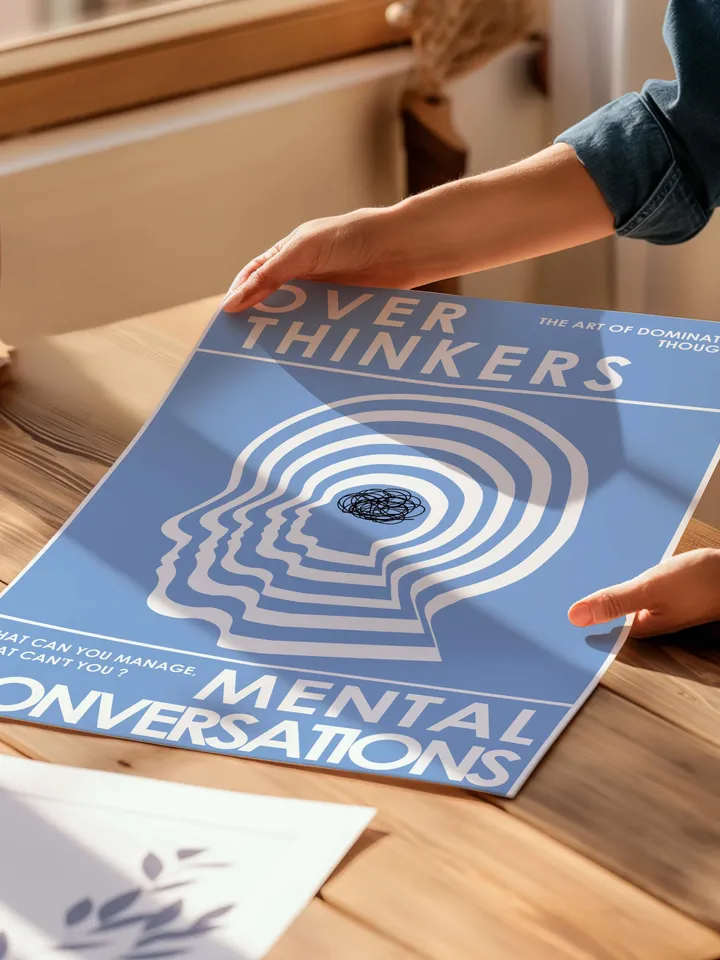 Overthinkers Wall Art Digital Print Retro Style Creativity Poster Eclectic Printable Artwork Trendy Room Decor Instant Download Blue White