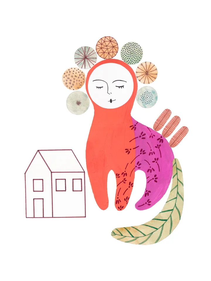 Illustration Mystical animal near the house Minimalism Art print