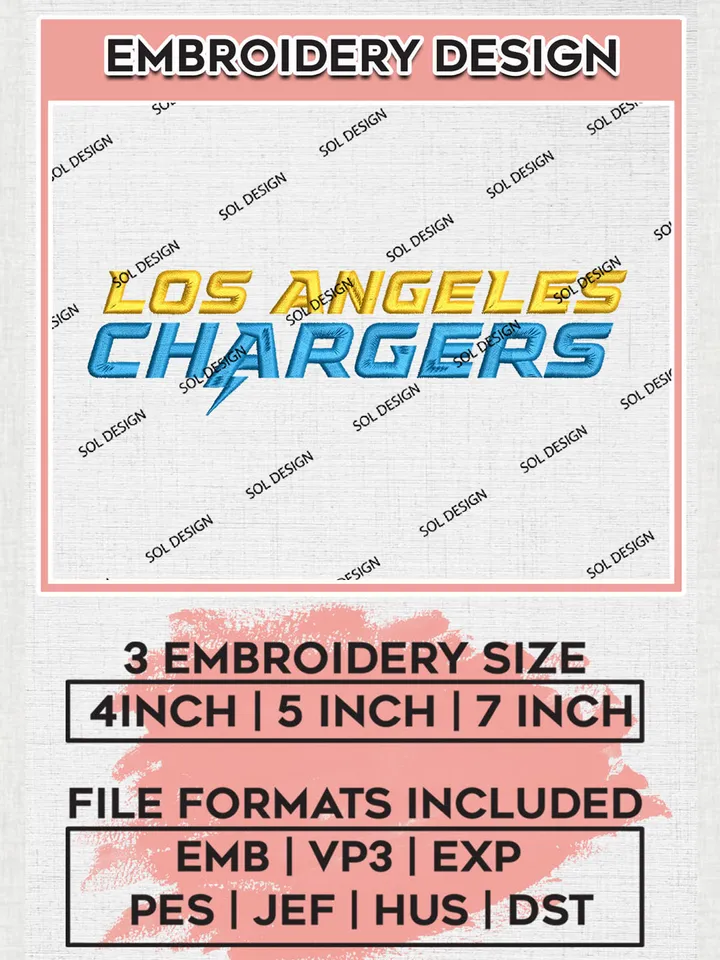 Los Angeles Chargers Wordmark Embroidery Designs, NFL Chargers Embroidery Designs, NFL Embroidery Designs, NFL Los Angeles Chargers Machine Embroidery Design, Digital Download
