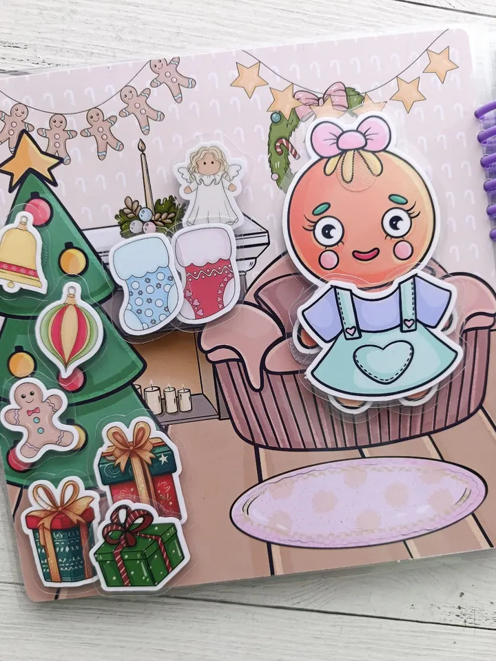 Printable Paper Gingerbread doll house, printable Doll Christmas Gingerbread, Holiday paper dolls cooked , Busy book printable crafts kids