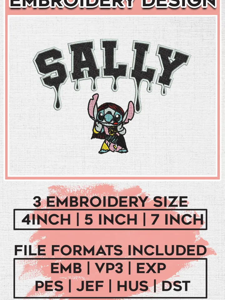 Sally Angle Stitch Girlfriend Halloween Drop Name Embroidery designs, Halloween Machine embroidery designs, Nightmare Before Christmas Embroidery files, Machine Embroidery Digitized Pes Files, Digital Download