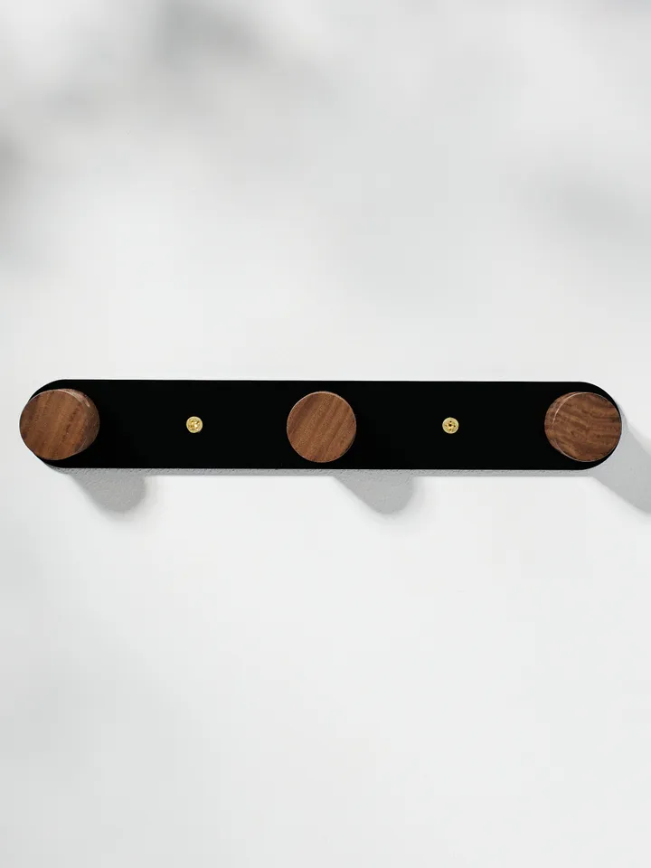 Black + Walnut Minimalist Metal and Wood Wall Mounted Coat hook