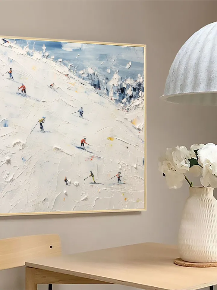 Original Painting on Canvas, Ski Sport Oil Painting, Snow Scene Painting, Large Wall Art, Custom Painting, Home Decor, Living room Wall Art