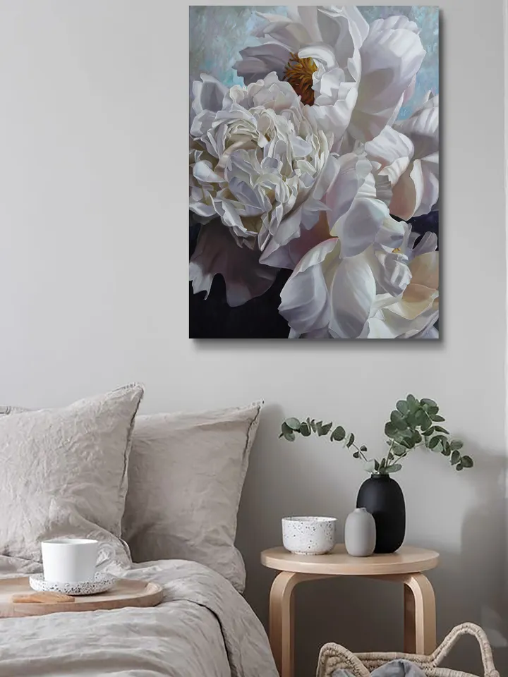 White peonies oil painting