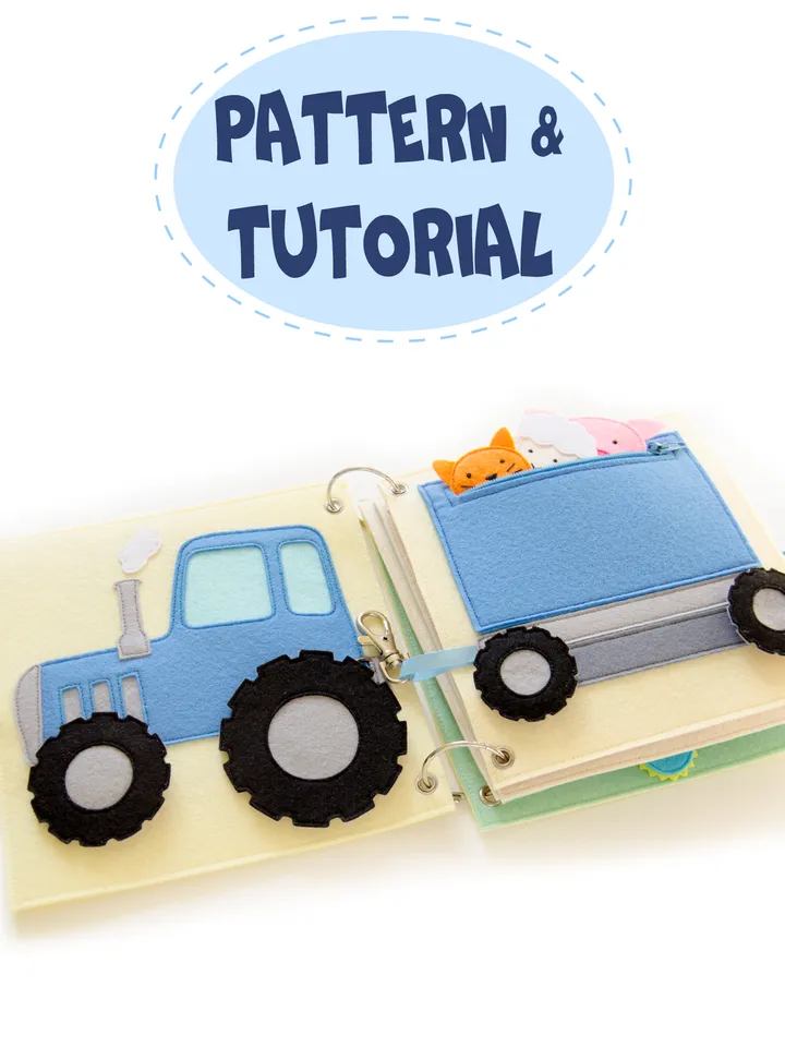 Two pages for quiet book, PDF, SVG Pattern and Tutorial. Tractor and Trailer