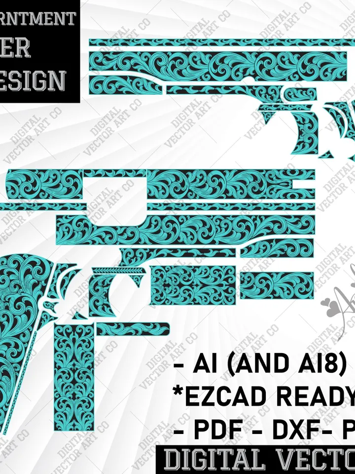 Colt 1911 Government 38 Super Scroll Design for laser Engraving.SVG Template, Ai8,svg for fiber laser,svg ezcad file,Customs,firearms,Scroll