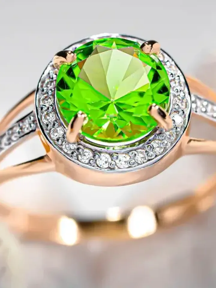 Ring Silver gold plated 925 assay value with prasiolite