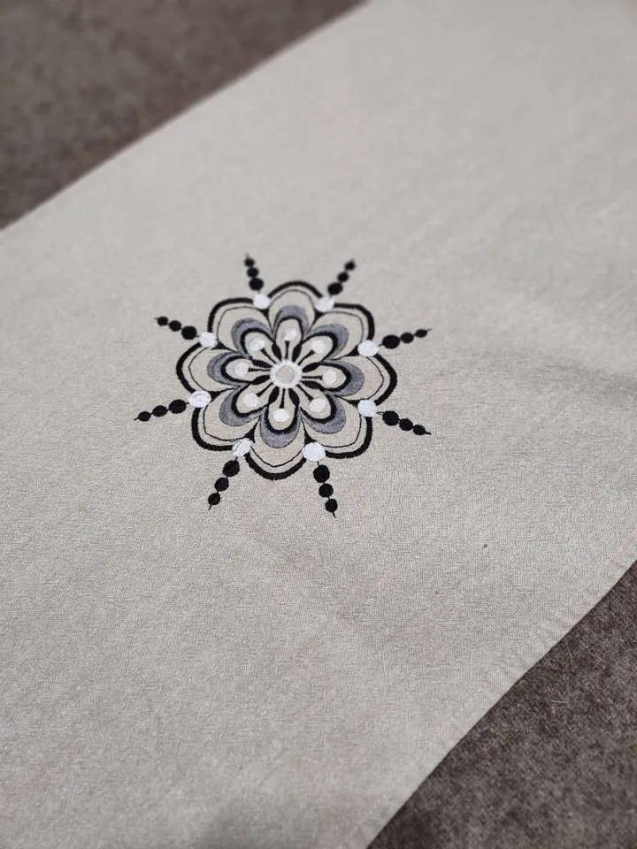Linen tablecloth with embroidery,vintage,with flowers,table runner,sideboard,dresser,table decoration