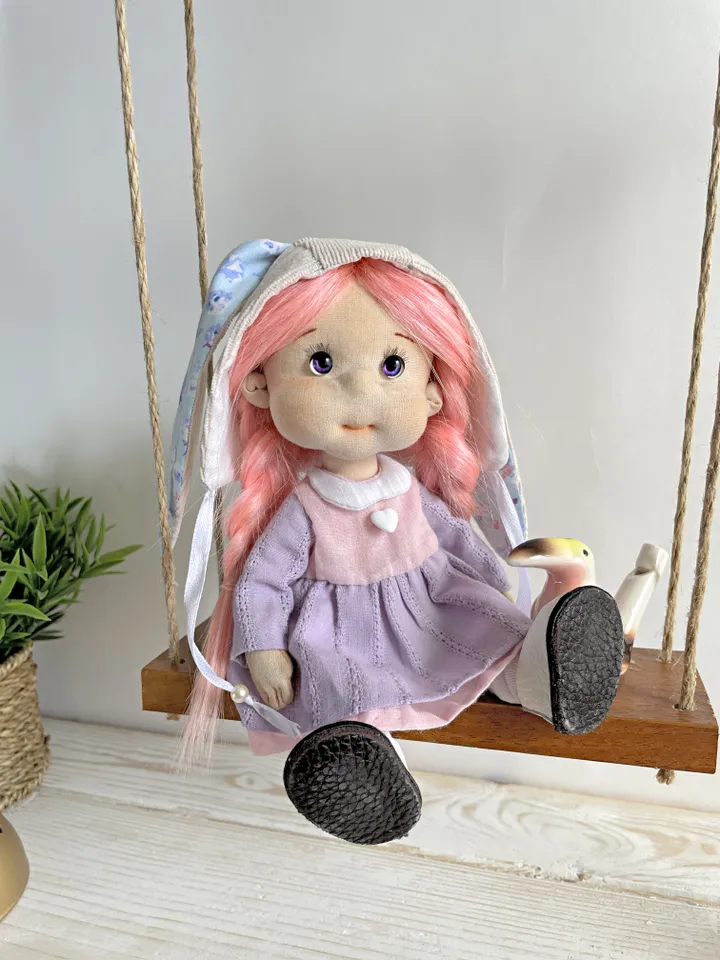 Handmade Bunny Textile Doll Waldorf Style Collectible Art Doll Heirloom Gift (20cm) Birthday Gift for Girl